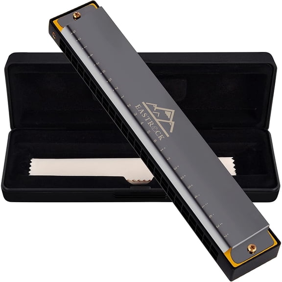 EASTROCK Harmonica Key of C 24 Holes Professional Mouth Organ for Blues Folk Jazz for Student Teacher Beginner Black