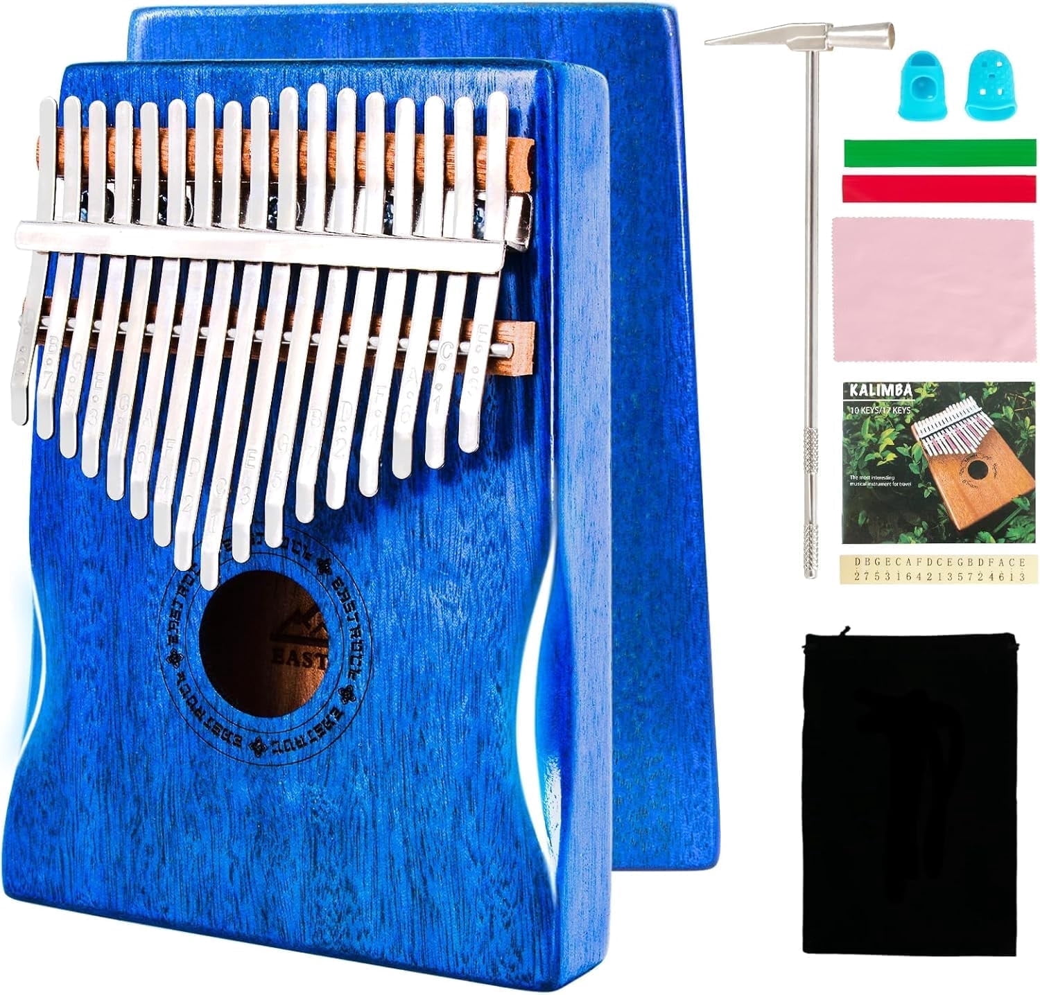EASTROCK 17 Keys Kalimba Finger Piano Musical Instruments Solid Wood Bady & Hand Rest Design with Tuning Set & Bag,Blue