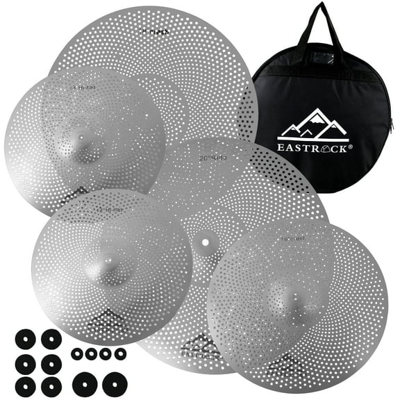 EASTROCK Low Volume Cymbal 14/16/18/20" pack Noise Reduction Alloy Practice Quiet Cymbals with Bag,Silver