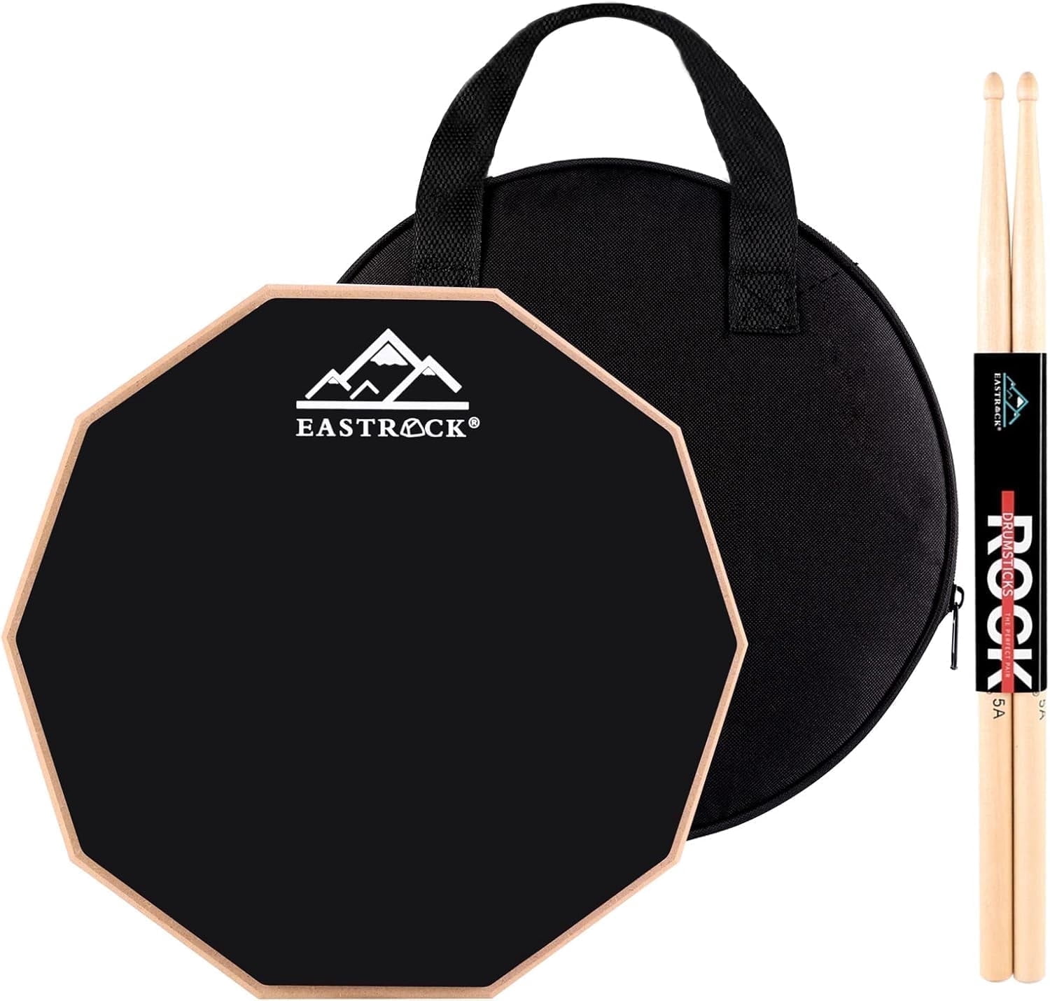 EASTROCK Drun Practice Pad 12 Inch Double Silicone Surface Silent Practice Drum Pad for Beginner Black with Sticks & Bag