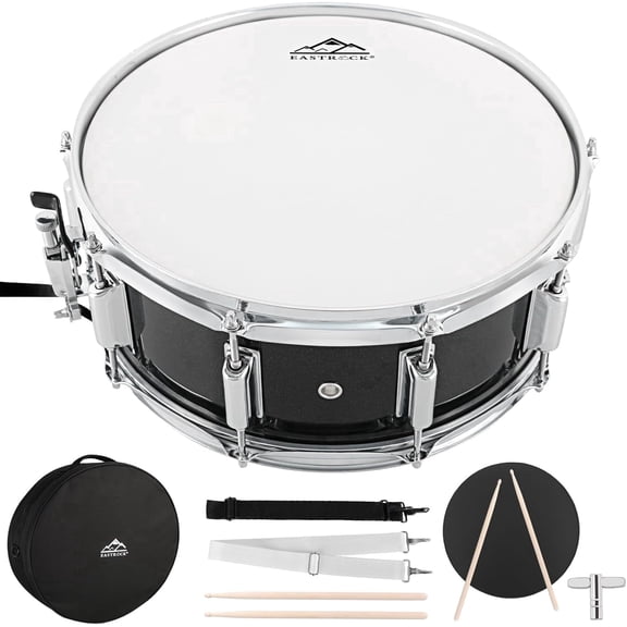 Eastrock Snare Drum 14X5.5 Inches with Gig Bag, Drumsticks, Drum Keys, Coated Material Drum Head, for Student Beginners Black