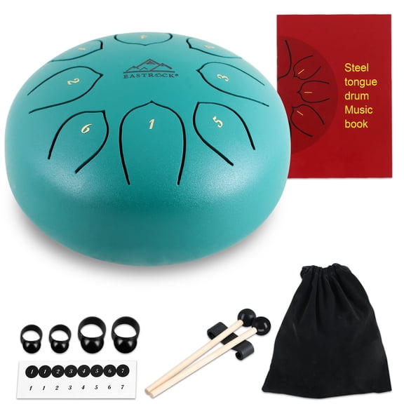EASTROCK Steel Tongue Drum 8 Note 6 inch Rain Drum C Key Percussion Handpan with Drumsticks & Bag(Green)