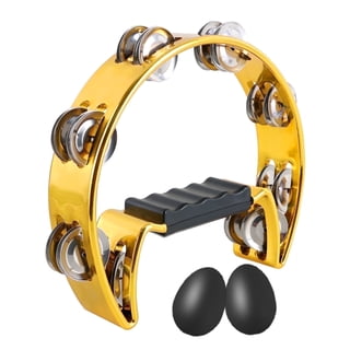 EASTROCK Golden Single Row Tambourine Metal Jingles Hand Held Percussion Drum & Egg Shakers for KTV Party
