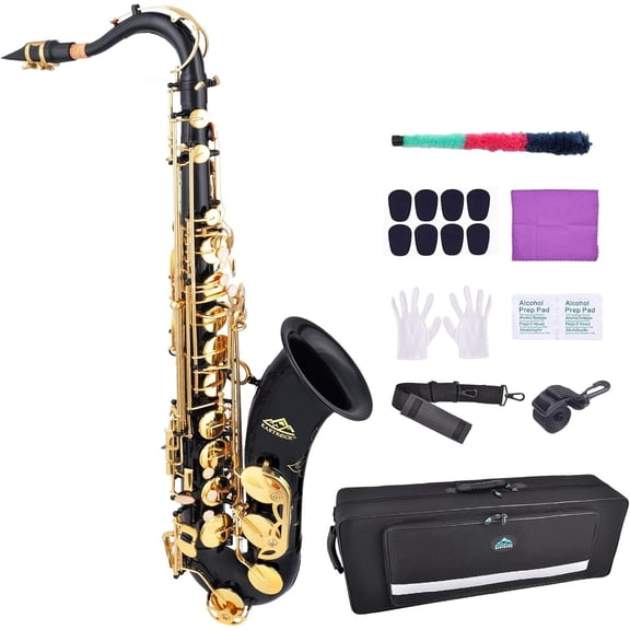 EASTROCK Tenor Saxophone Black/Golden B Flat Tenor Sax Professional Tenor Saxophone set for Beginners Students and Musicians with Carrying Case,Cleaning kit,neck Strap