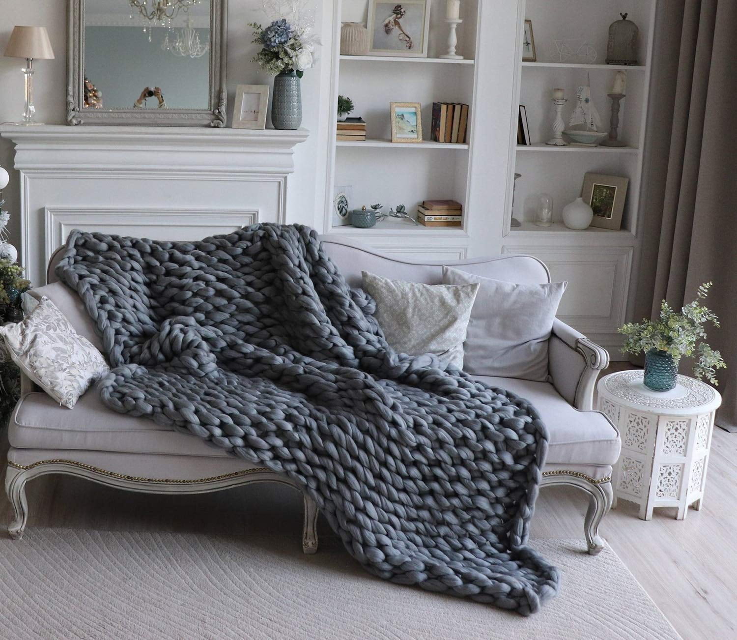  clootess Chunky Knit Blanket Merino Wool Hand Made Throw Boho  Bedroom Home Decor Giant Yarn (Creamy Yellow 40x47) : Home & Kitchen