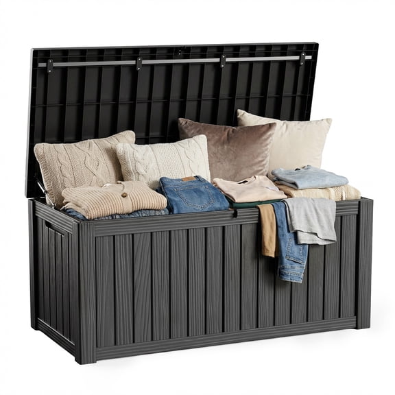EASY UP 120gallon outdoor resin storage deck box, weather-resistant and lockable, suitable for storing tools, clothing, and packages; ideal for garages, gardens, and bedrooms (black).