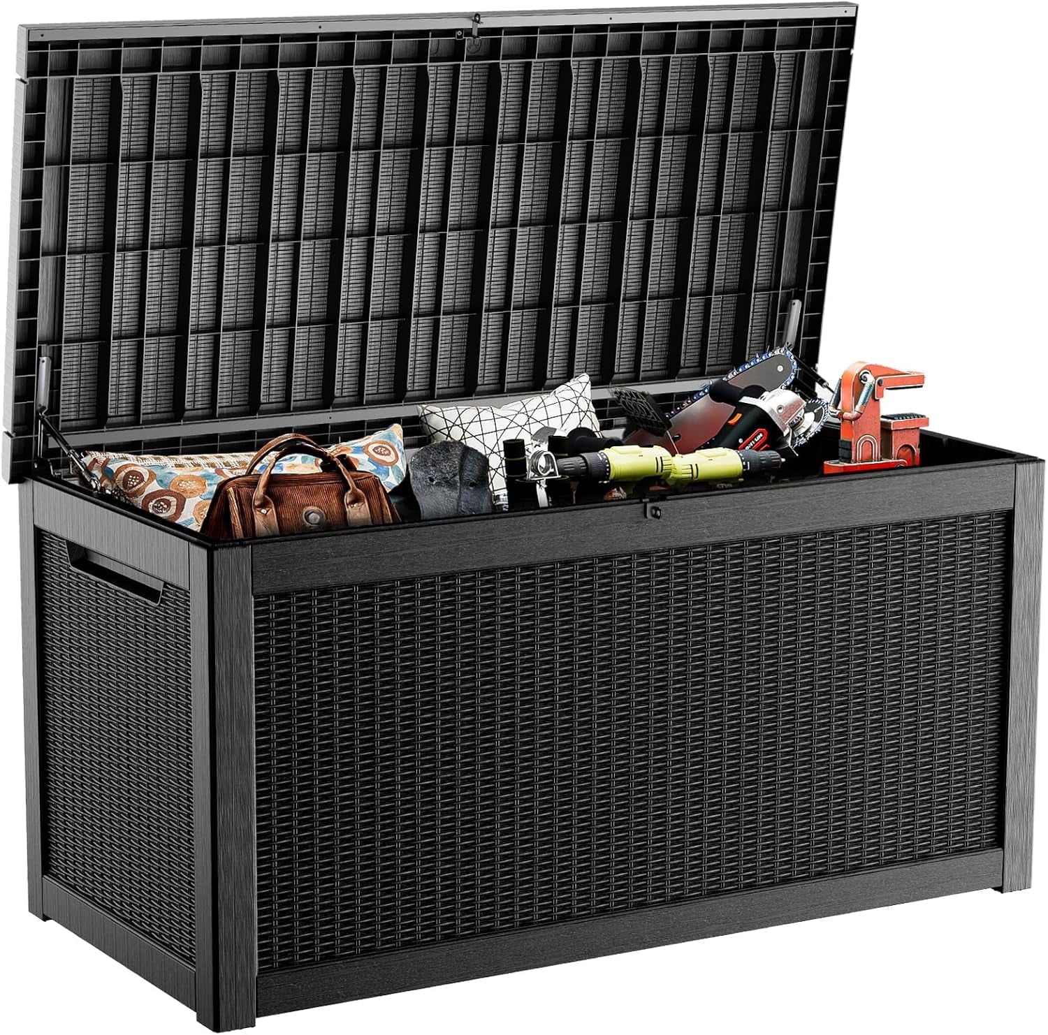 EASY UP 260gallon outdoor resin storage deck box, weather-resistant and lockable, suitable for storing tools, clothing, and packages; ideal for garages, gardens, and bedrooms (black)Father's Day Gift