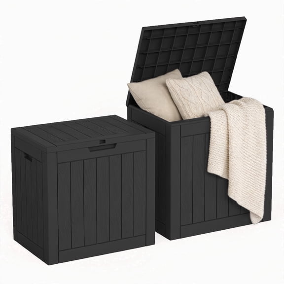 EASY UP 2PC 30 Gallon Outdoor Deck Box,Storage Lockable Waterproof Patio Furniture,Garden Tools,Cushions,Pool Accessories Outside Storage Resin Box(Black).Independence Day Gift