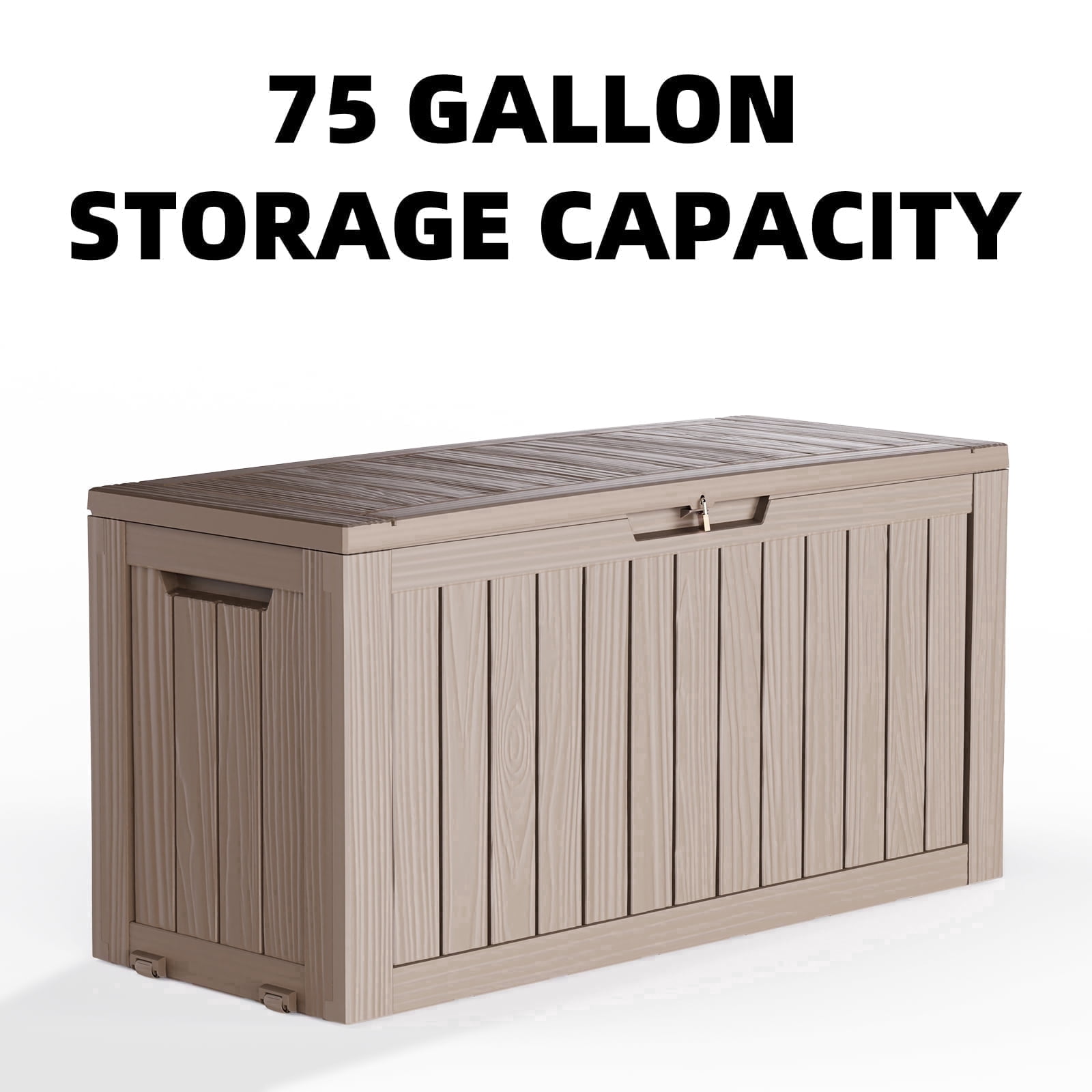 EASY UP 75gallon outdoor resin deck box, weather-resistant and lockable with wheels, suitable for storing tools, clothing, and packages; ideal for garages, gardens, and bedrooms (Grey).