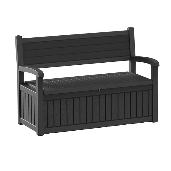 EASY UP 80 Gallon Storage Bench Deck Box Lockable for Patio Furniture, Garden Decor and Outdoor Seating for Cushions, Garden Tools and Pool Supplies (Black)