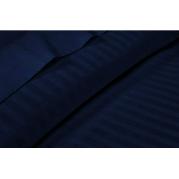 EASY BEDDING-100% Egyptian Cotton, 600 TC, 14" Deep Pocket, Super Soft Luxury Sheet Set 6 Piece-Navy Blue Stripe, Queen Size