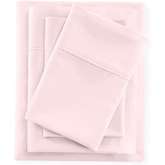 EASY BEDDING 4 Piece Bed Sheet Set, 100% Egyptian Cotton 400 Thread Count - Twin Size 16 Inch Deep Pocket - Pink Solid.