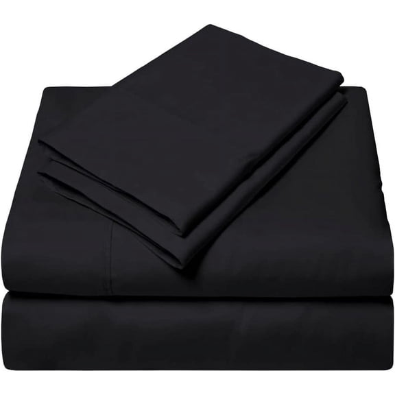 EASY BEDDING 4 Piece Bed Sheet Set, 100% Egyptian Cotton 400 Thread Count - Twin Size 18 Inch Deep Pocket - Black Solid.