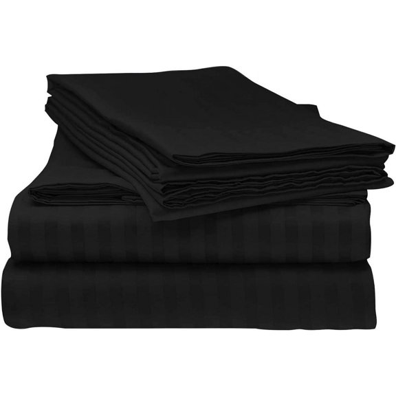 EASY BEDDING 6 Piece Cotton bed Sheets Set- Luxury Collection- 16" Deep Pocket- 1000 Thread Count- Soft Bedding Set- Black Stripe, Full-XL Size