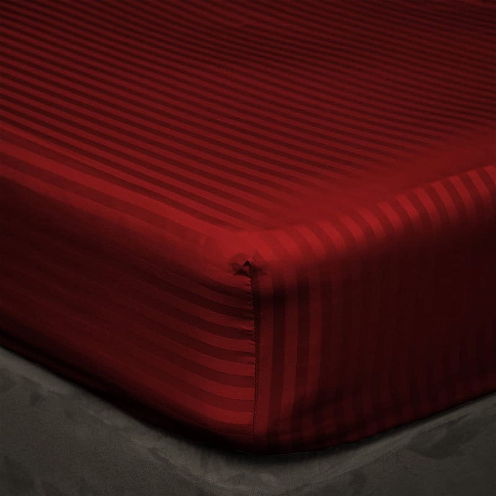 EASY BEDDING Olympic Queen Size Fitted Sheet 1 Piece Only, 100% Egyptian Cotton, 1000 TC, Fits up to 22 Inches Deep Pocket Bottom Sheet-Burgundy Stripe