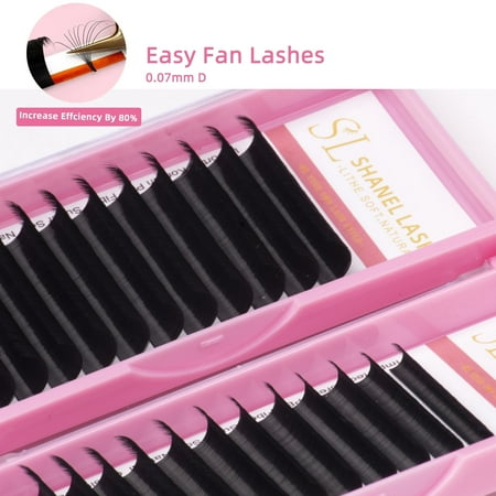 1 Case#12 Rows,Fluffy Cashmere 0.03 0.05 0.07 Easy Fan Volume Lash Extensions Super Matte Dark Black Soft 0.03 0.05 0.07 C D Curl 8-18mm Automatic Rapid Blooming Lash