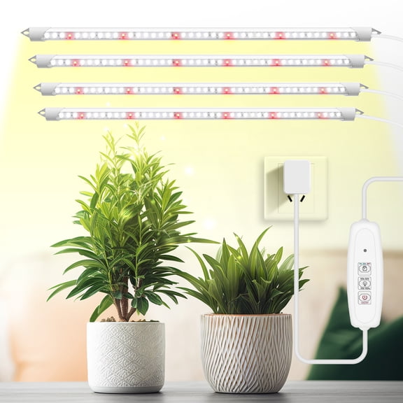 EASY GROW LED Grow Lights for Seeding, Herbs and Indoor Houseplants, Full Spectrum, Auto ON/OFF Timer and Controller - 4 Pack (1.5 FT)