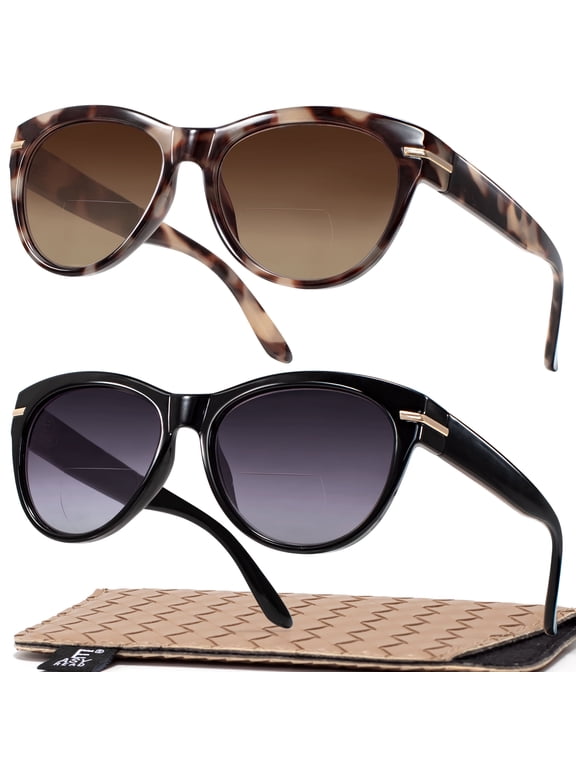 Trendy Bifocal Reading Sunglasses for Women, 2 Pack Readers with UV400 Protection