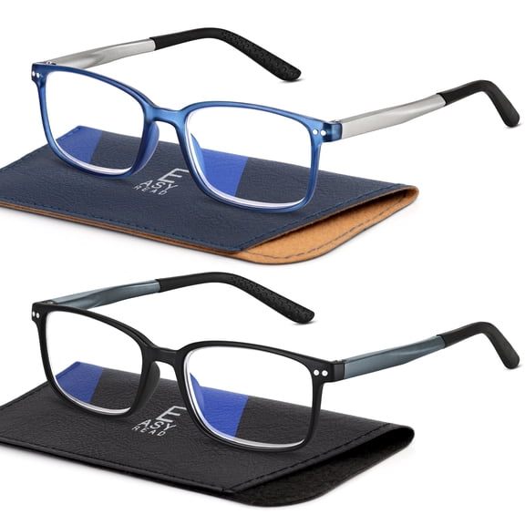 EASY READ 2 Pairs Sporty Style Reading Glasses for Men,TR90 Rectangular Blue Light Blocking Readers with Spring Hinge