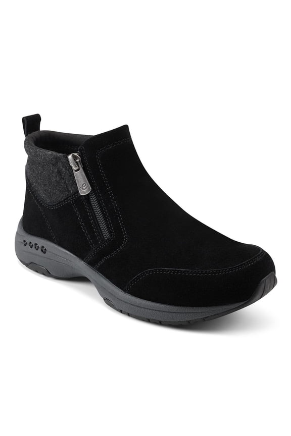 Womens Black Mixed Media Back Pull-Tab Cushioned Water Resistant Tshuffle Round Toe Wedge Booties 9 M