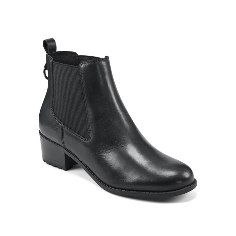 EASY SPIRIT Womens Black Water Resistant Pull Tab Goring Padded Cabott Round Toe Block Heel Leather Chelsea 9 M