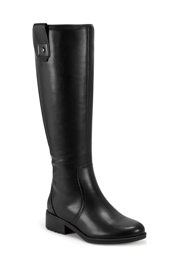 Womens Black Zipper Accent Water Resistant Rhonda Round Toe Block Heel Leather Riding Boot 9.5 W