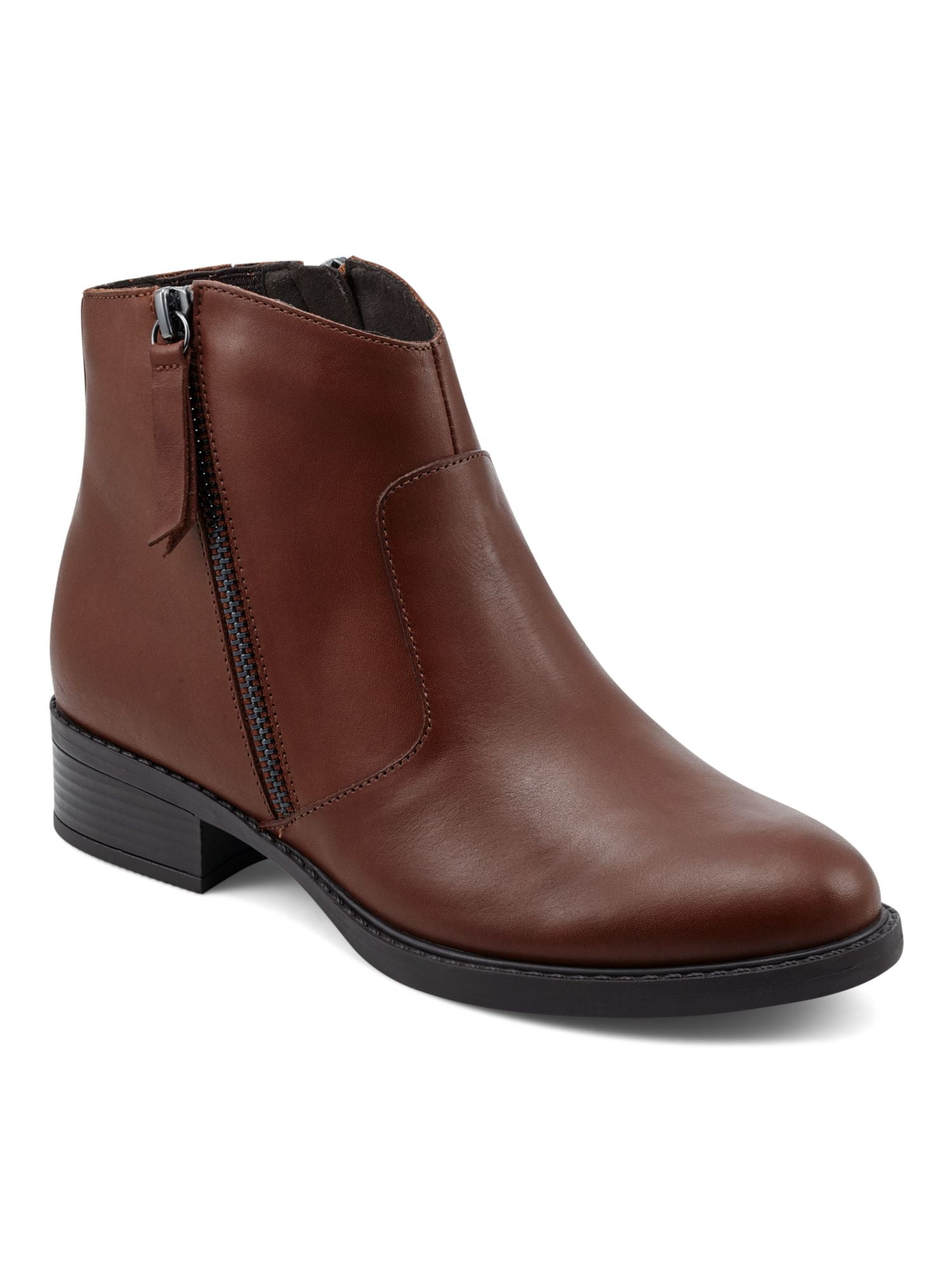 EASY SPIRIT Womens Brown Cushioned Arch Support Lacy Round Toe Block Heel Zip Up Leather Booties 7.5 M