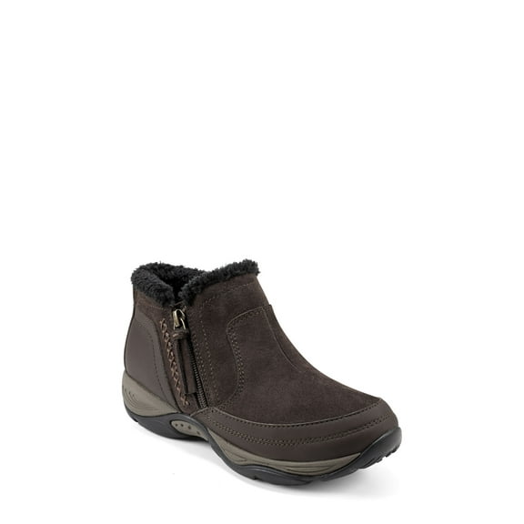 EASY SPIRIT Womens Brown Mixed Media Arch Support Padded Epic Round Toe Wedge Zip-Up Leather Booties 5 M