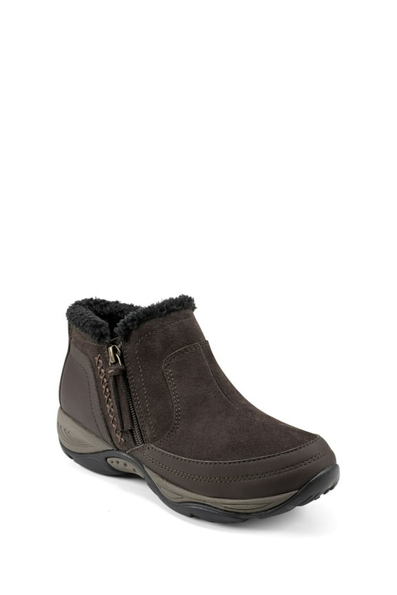 Womens Brown Mixed Media Arch Support Padded Epic Round Toe Wedge Zip-Up Leather Booties 5 M