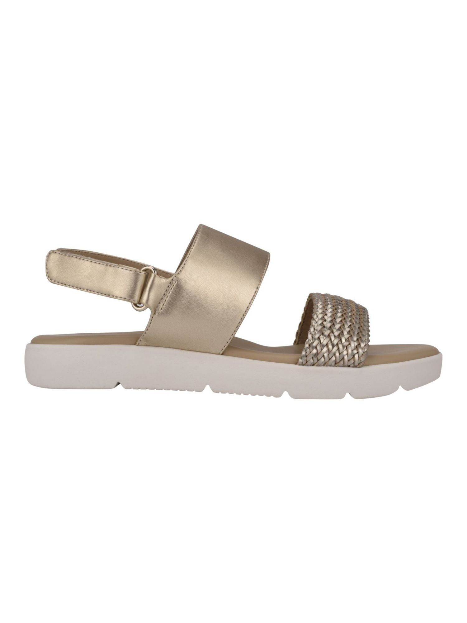 EASY SPIRIT Womens Gold Cushioned Metallic Woven Dera Round Toe