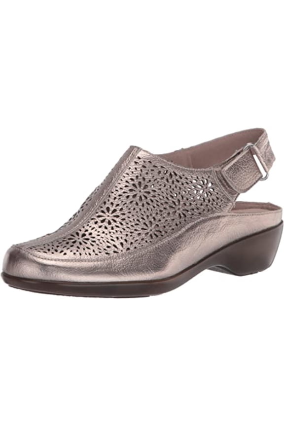 Womens Gold Perforated Slingback Breathable Arch Support Cushioned Dawn Round Toe Wedge Leather Clogs 9 W