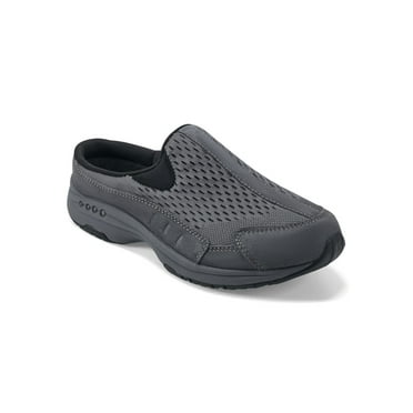 EASY SPIRIT Womens Gray Mixed Media Arch Support Padded Perforated Removable Insole Traveltime Round Toe Wedge Slip On Mules 7 M