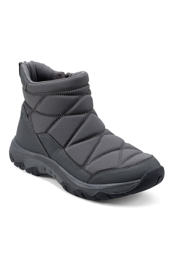Womens Gray Quilted Water Resistant Cushioned Tru Round Toe Wedge Zip-Up Winter 8.5 M