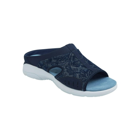 EASY SPIRIT Womens Navy Mixed Media Cut Out Cushioned Traciee Open Toe Wedge Slip On Slide Sandals Shoes 6 M
