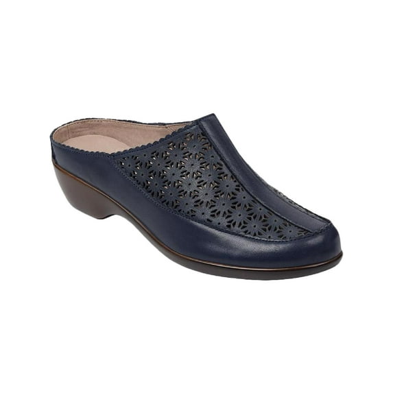 EASY SPIRIT Womens Navy Perforated Clog Removable Insole Arch Support Cushioned Dusk Round Toe Slip On Leather Heeled Mules Shoes 11 M
