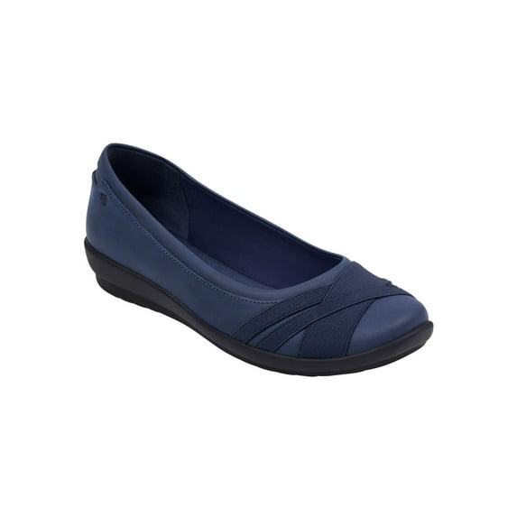 EASY SPIRIT Womens Navy Traction Sole Elastic At Toe Cushioned Logo Acasia Round Toe Wedge Slip On Flats Shoes 11 W