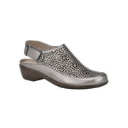 EASY SPIRIT Womens Silver Perforated Slingback Breathable Arch Support Cushioned Dawn Round Toe Wedge Leather Clogs Shoes 10 W