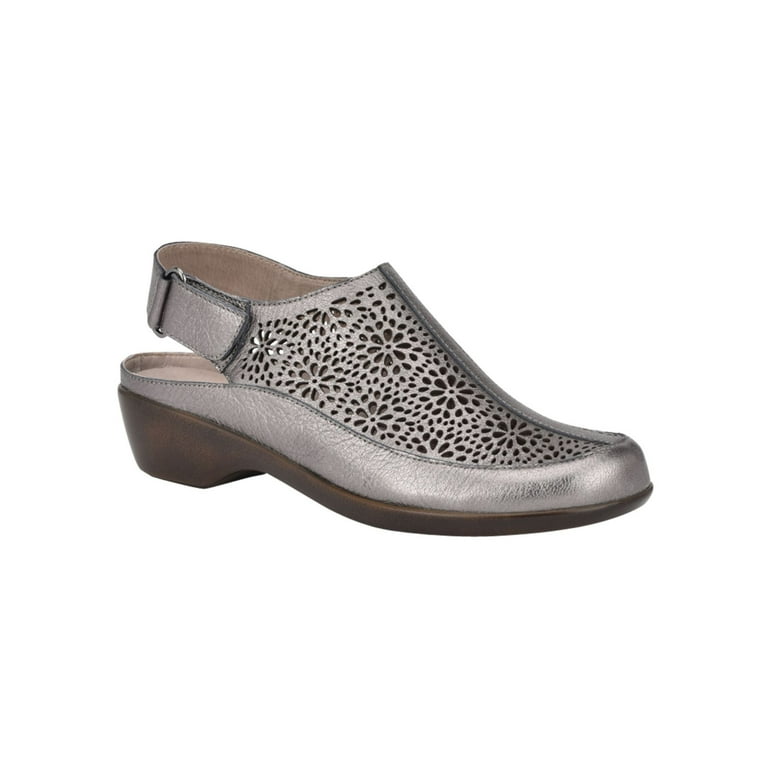 EASY SPIRIT Womens Silver Perforated Slingback Breathable Arch Support Cushioned Dawn Round Toe Wedge Leather Clogs Shoes 10 W Walmart