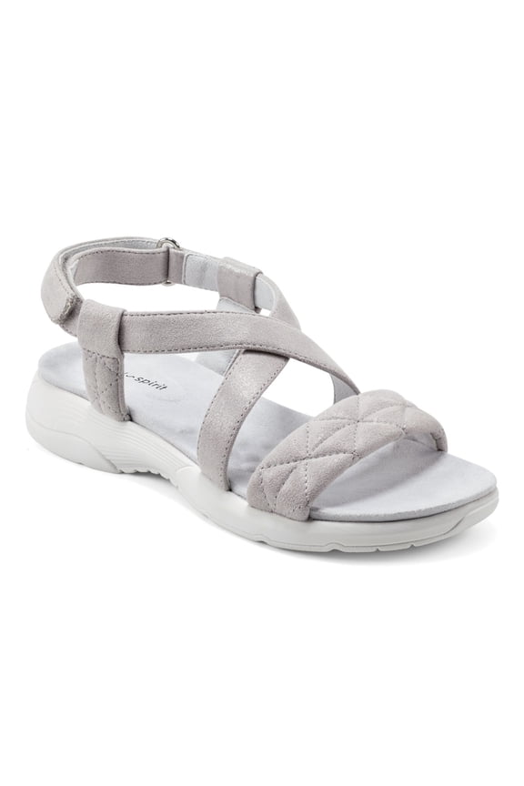 Womens Silver Strappy Cushioned Arch Support Treasur Round Toe Wedge Slingback Sandal 8.5 M