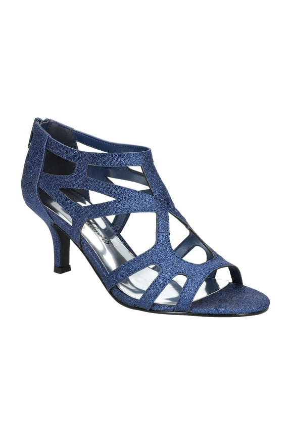 ALIVE AT 5 Womens Navy Strappy Flattery Peep Toe Kitten Heel Zip-Up Dress Sandals Shoes 10 WW