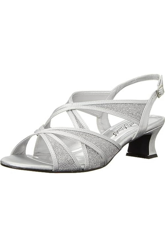 ALIVE AT 5 Womens Silver Strappy Padded Tristen Round Toe Block Heel Buckle Dress Heeled Sandal 8 M