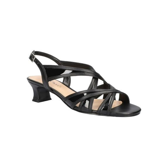 EASY STREET Womens Black Strappy Padded Tristen Round Toe Block Heel Buckle Dress Slingback Sandal 7.5 M