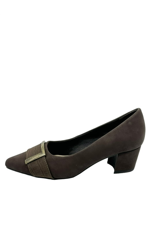 Womens Brown Padded Buckle Accent Cariel Almond Toe Block Heel Slip On Pumps 8 M