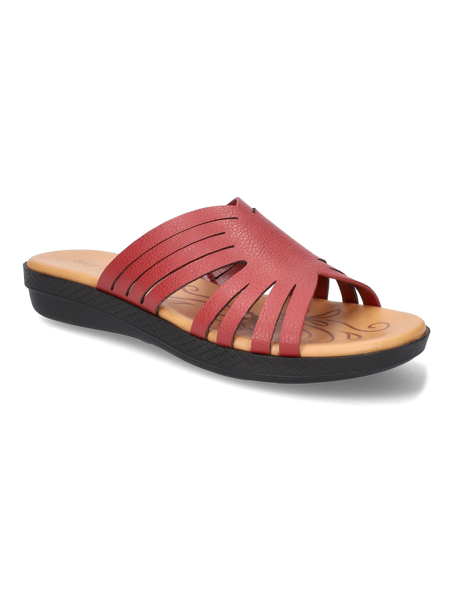 EASY STREET Womens Red Padded Cut Out Goring Audra Round Toe Wedge Slip On Slide Sandals Shoes 9 M Walmart