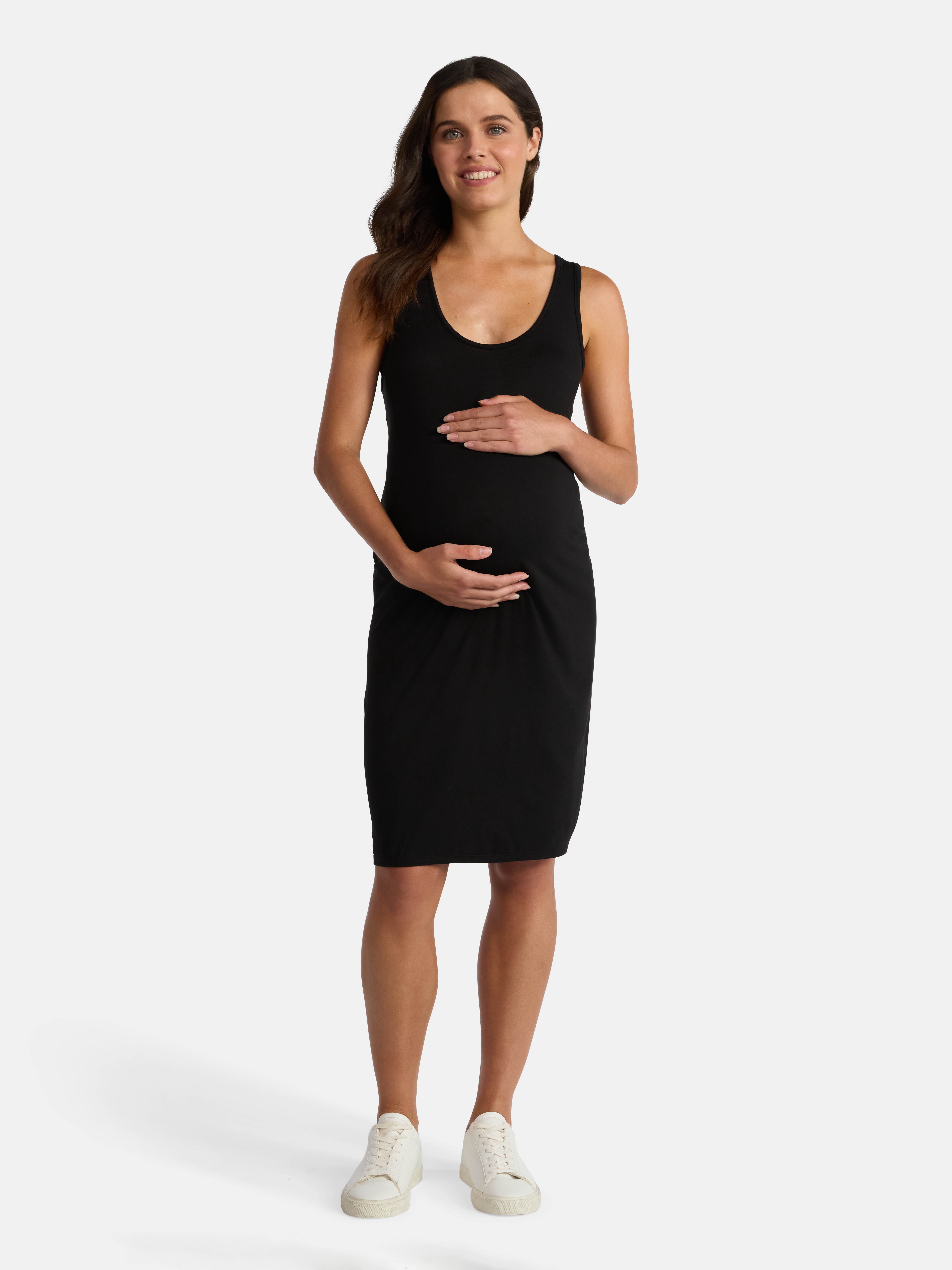 Time and Tru Women's Maternity Sleeveless Shirred Tank Dress, Size S-XXL
