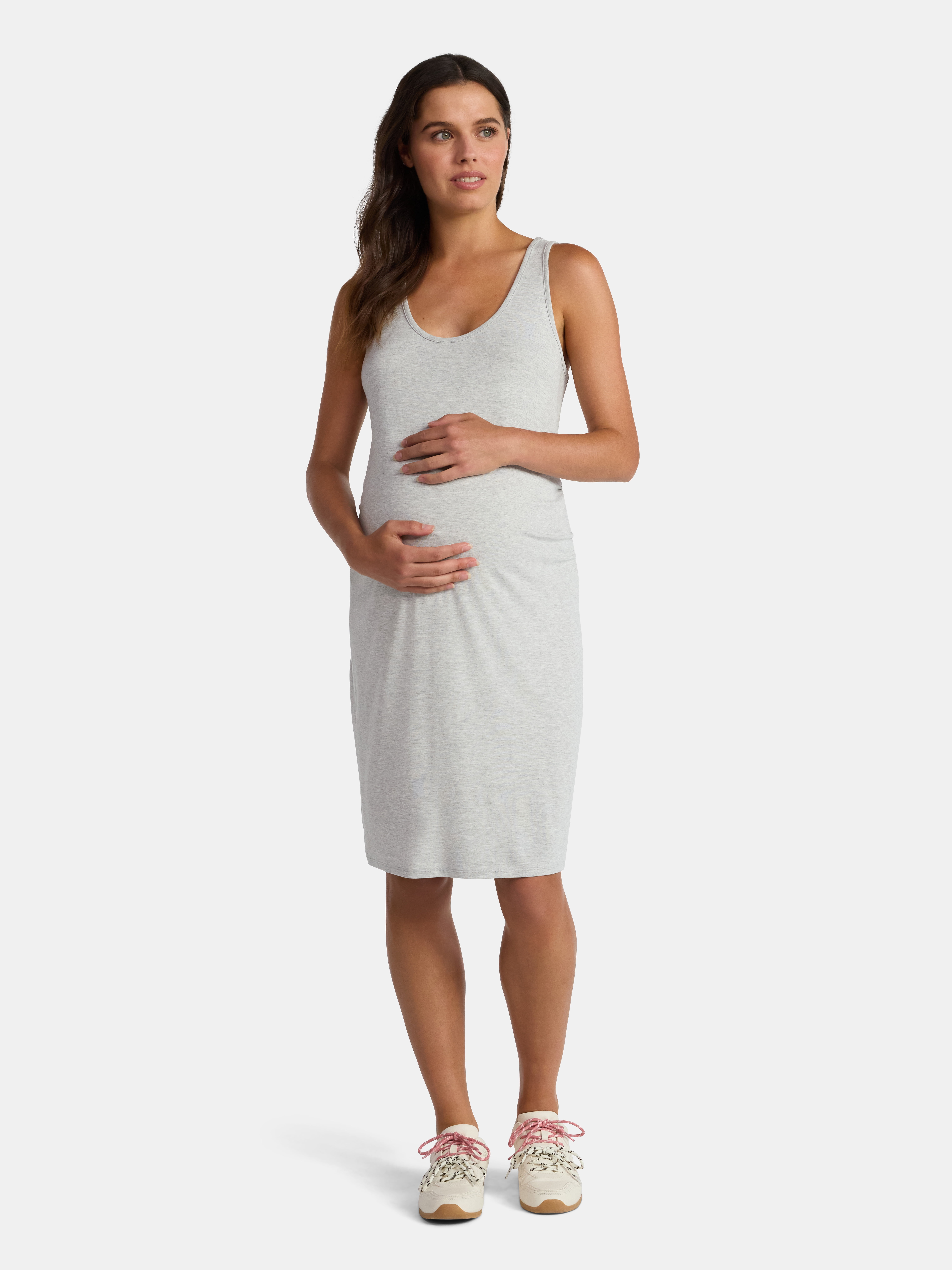 Time and Tru Women's Maternity Sleeveless Shirred Tank Dress, Size S-XXL