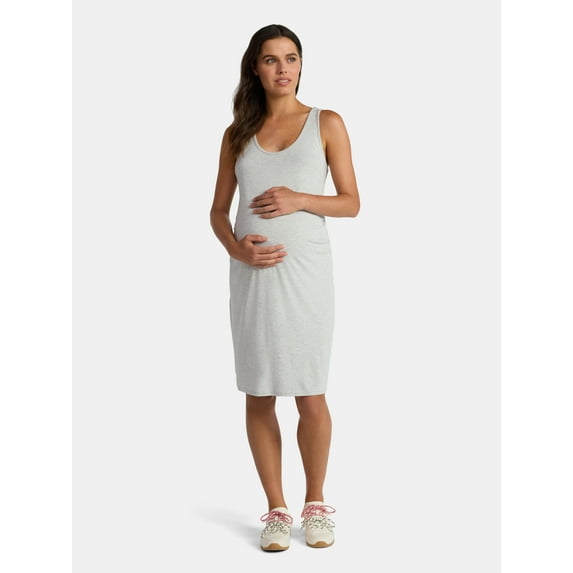 Time and Tru Women's Maternity Sleeveless Shirred Tank Dress, Size S-XXL