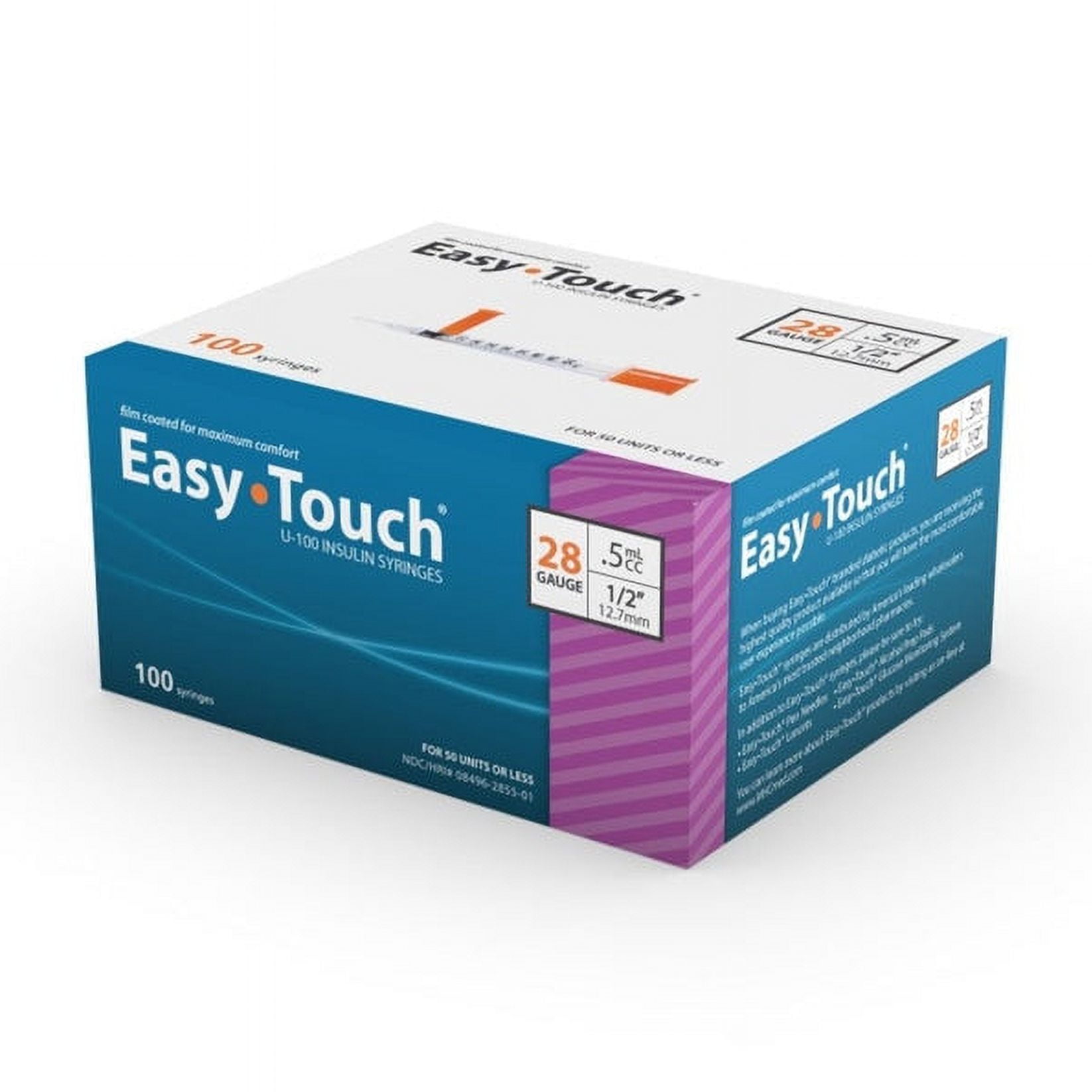 EASY TOUCH SYR, 28G .5c 1/2-Inch, Box of 100, 828555