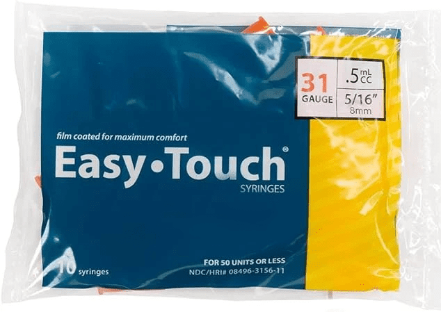EASY TOUCH U-100 SYRINGES, 31G 0.5ML 5/16, Disposable Syringes, Scientific Lab Syringes/10 Pack