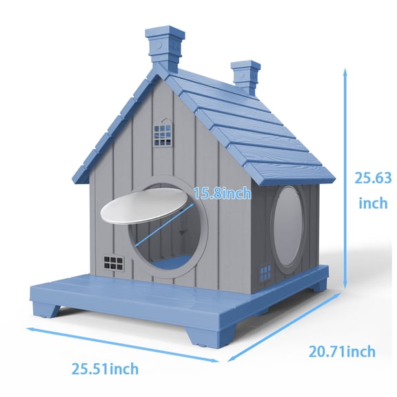 EASY UP Resin Outdoor Cat House,Villa, Multi-layer Design, Weather-resistant and Moisture-proof (Blue)